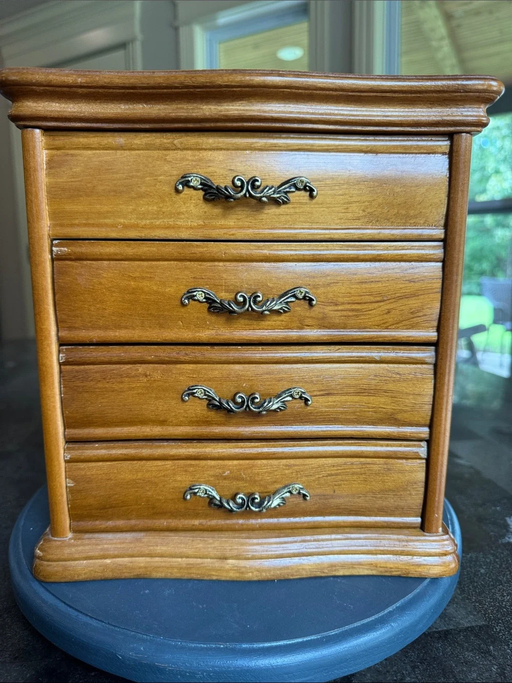 Vintage Wood Jewelry Box red lined